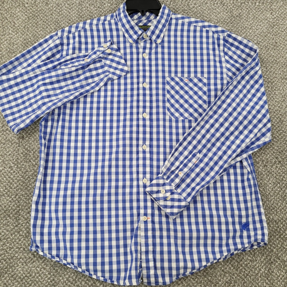 John Bartlett Consensus Mens Blue White Gingham Cotton Button Down Shirt Large